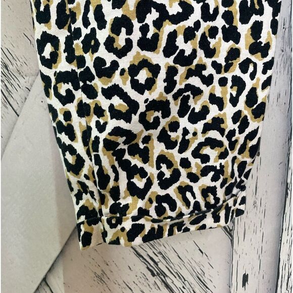 J. Crew Leopard Print Linen Blend Cuffed Ankle Pants Joggers Sz 8 - Picture 6 of 8